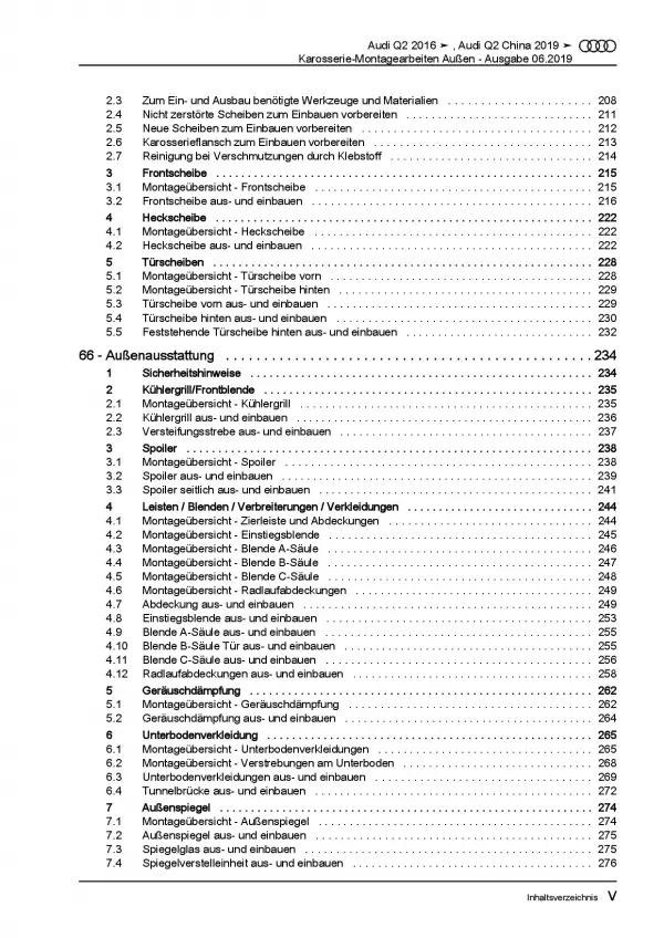 Audi Q2 Typ GA ab 2016 Karosserie Montagearbeiten Außen Reparaturanleitung PDF