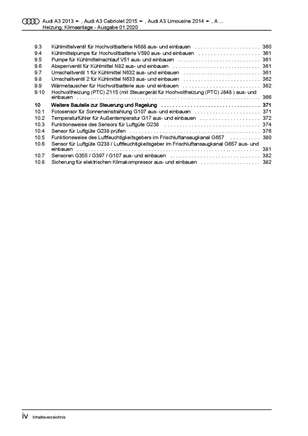 Audi Q2 Typ GA ab 2016 Heizung Belüftung Klimaanlage Reparaturanleitung