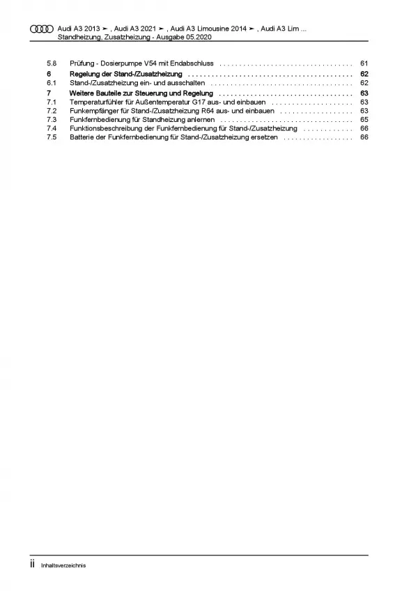 Audi Q2 Typ GA ab 2016 Standheizung Zusatzheizung Reparaturanleitung