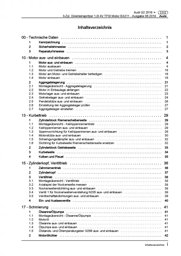  Audi Q2 Typ GA ab 2016 3-Zyl. 1,0l Benzinmotor Reparaturanleitung PDF