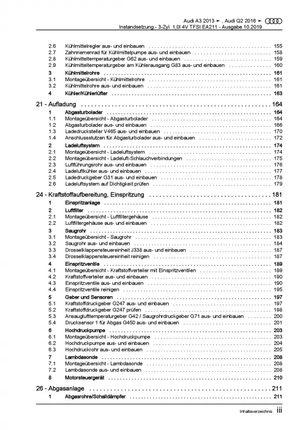 Audi Q2 GA ab 2016 Instandsetzung 3-Zyl. 1,0l Benzinmotor Reparaturanleitung PDF