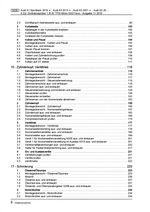 Audi Q2 Typ GA ab 2016 4-Zyl. 1,5l Benzinmotor Reparaturanleitung PDF