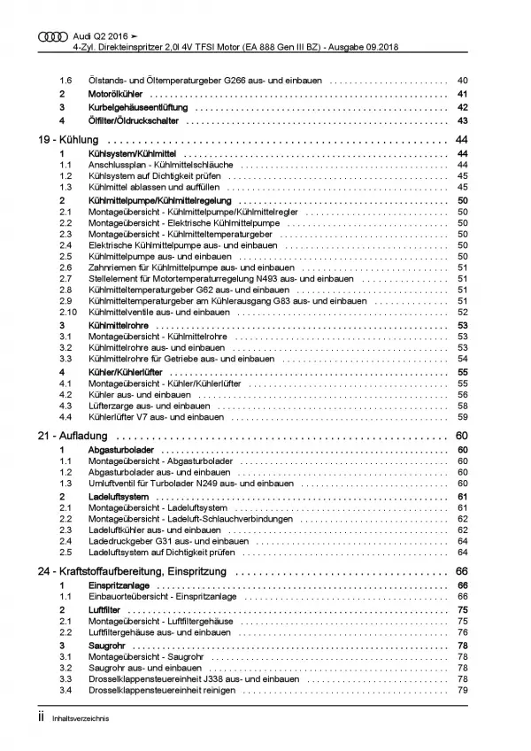 Audi Q2 Typ GA ab 2016 4-Zyl. 2,0l CZPB DKZA Benzinmotor Reparaturanleitung PDF