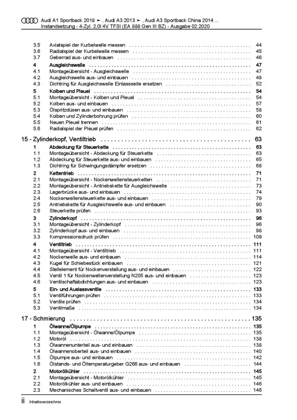 Audi Q2 GA ab 2016 Instandsetzung Benzinmotor 4-Zyl. 2,0l Reparaturanleitung PDF