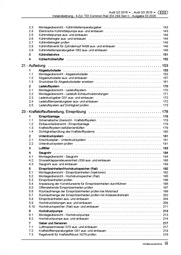 Audi Q2 GA (16>) Instandsetzung 1,6l 2,0l Dieselmotor TDI Reparaturanleitung PDF