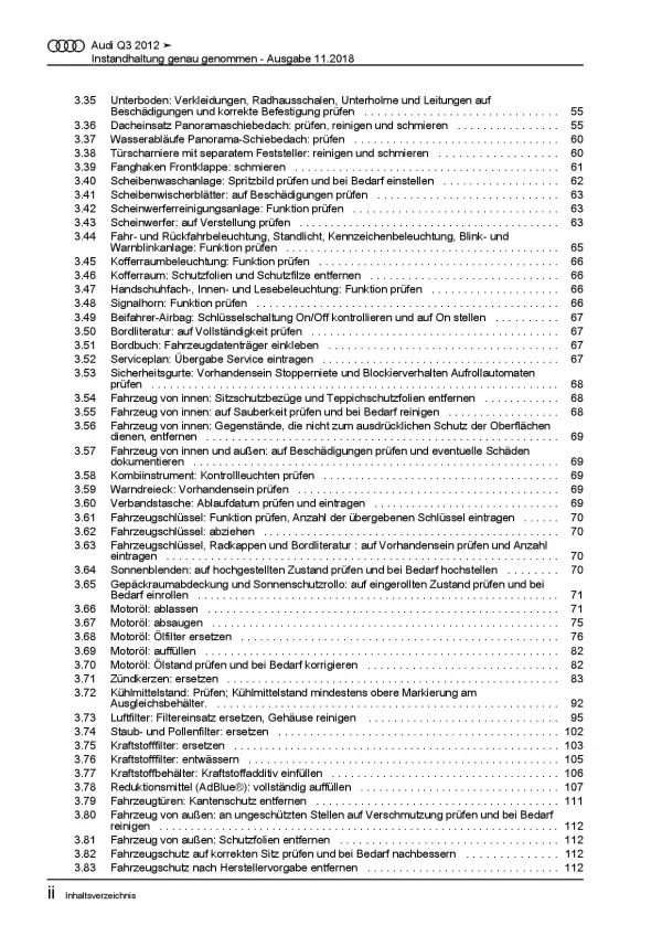 Audi Q3 Typ 8U 2011-2018 Instandhaltung Inspektion Wartung Reparaturanleitung