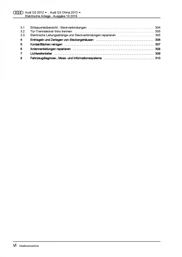 Audi Q3 Typ 8U 2011-2018 Elektrische Anlage Elektrik Systeme Reparaturanleitung