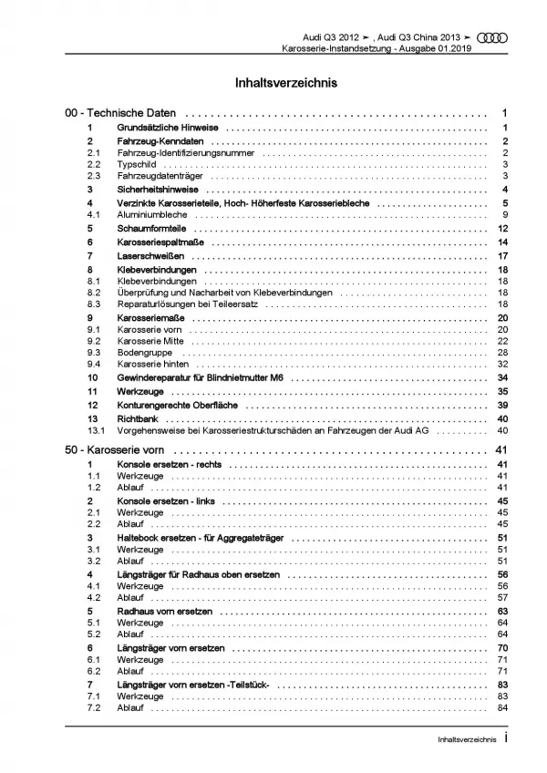 Audi Q3 Typ 8U 2011-2018 Karosserie Unfall Instandsetzung Reparaturanleitung PDF