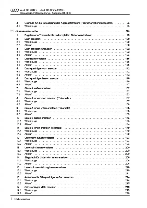 Audi Q3 Typ 8U 2011-2018 Karosserie Unfall Instandsetzung Reparaturanleitung PDF