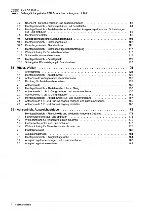 Audi Q3 Typ 8U 2011-2018 6 Gang Schaltgetriebe 0BB Kupplung Reparaturanleitung