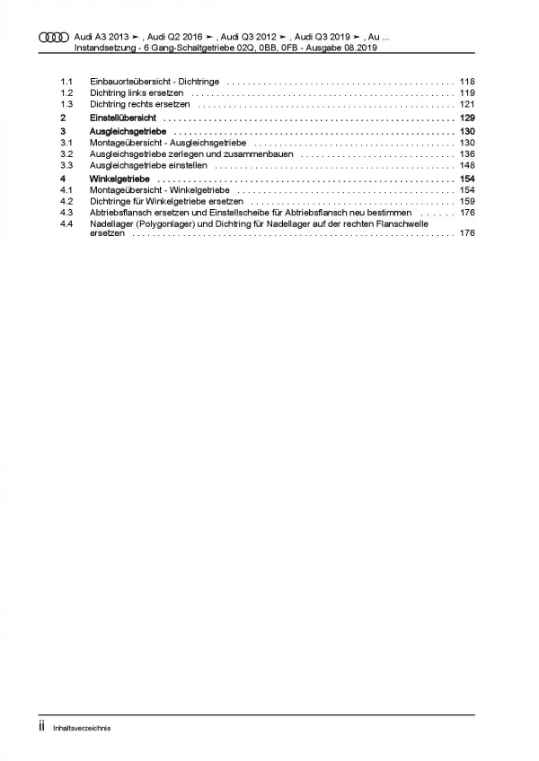 Audi Q3 Typ 8U 2011-2018 Instandsetzung 6 Gang Schaltgetriebe Reparaturanleitung