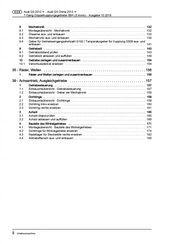 Audi Q3 Typ 8U 2011-2018 7 Gang Automatikgetriebe DSG DKG 0BH Reparaturanleitung