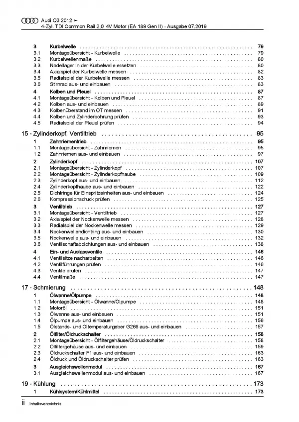 Audi Q3 Typ 8U 2011-2018 4-Zyl. 2,0l Dieselmotor 136-177 PS Reparaturanleitung