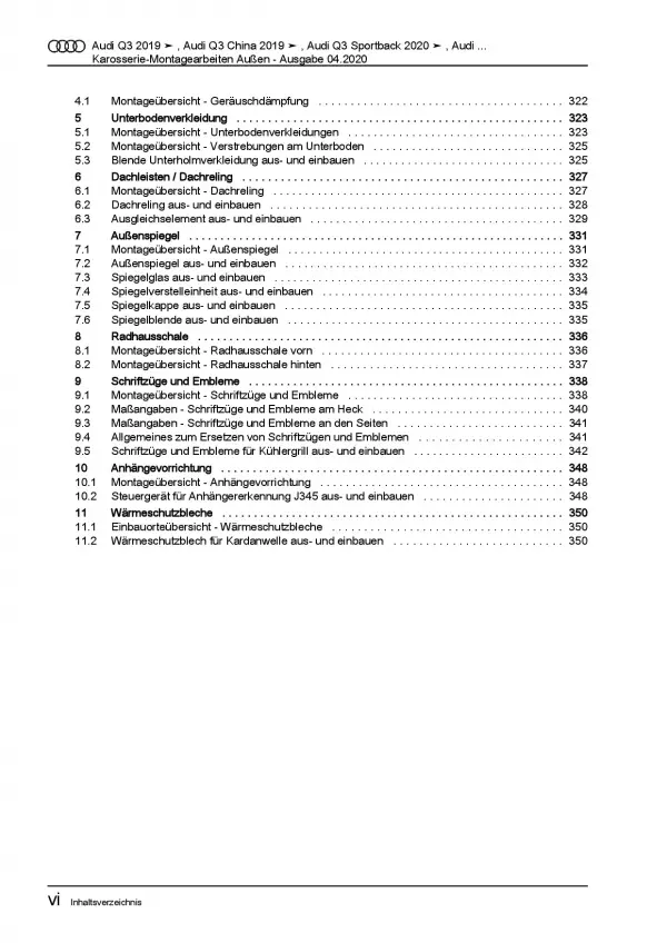 Audi Q3 Typ F3 ab 2018 Karosserie Montagearbeiten Außen Reparaturanleitung PDF