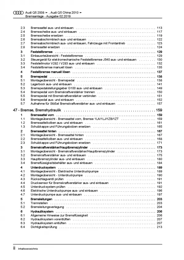 Audi Q5 Typ 8R 2008-2017 Bremsanlagen Bremsen System Reparaturanleitung PDF