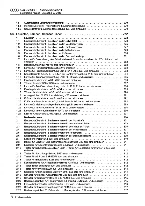 Audi Q5 Typ 8R 2008-2017 Elektrische Anlage Elektrik Systeme Reparaturanleitung