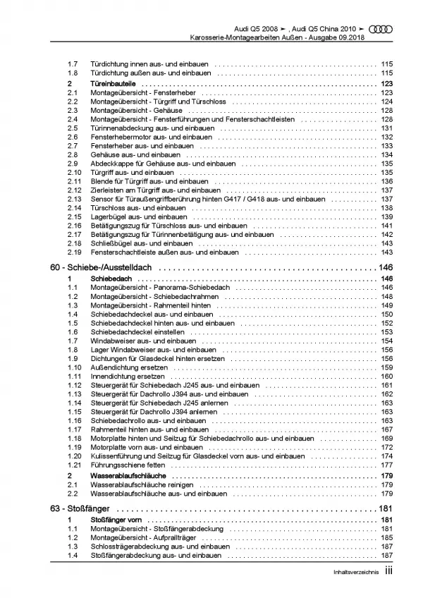 Audi Q5 Typ 8R 2008-2017 Karosserie Montagearbeiten Außen Reparaturanleitung PDF