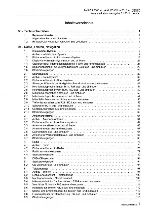 Audi Q5 Typ 8R 2008-2017 Radio Navigation Kommunikation Reparaturanleitung