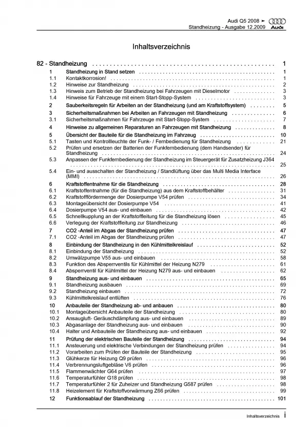 Audi Q5 Typ 8R 2008-2017 Standheizung Reparaturanleitung PDF