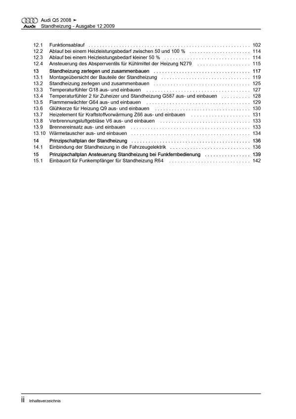 Audi Q5 Typ 8R 2008-2017 Standheizung Reparaturanleitung PDF