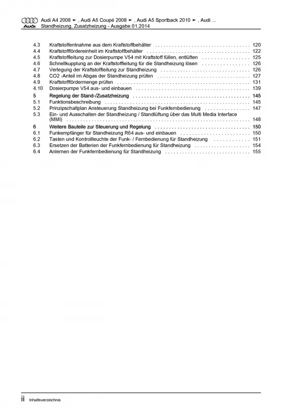 Audi Q5 Typ 8R 2008-2017 Standheizung Zusatzheizung Reparaturanleitung PDF