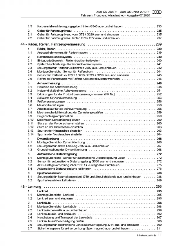 Audi Q5 Typ 8R 2008-2017 Fahrwerk Achsen Lenkung FWD AWD Reparaturanleitung PDF