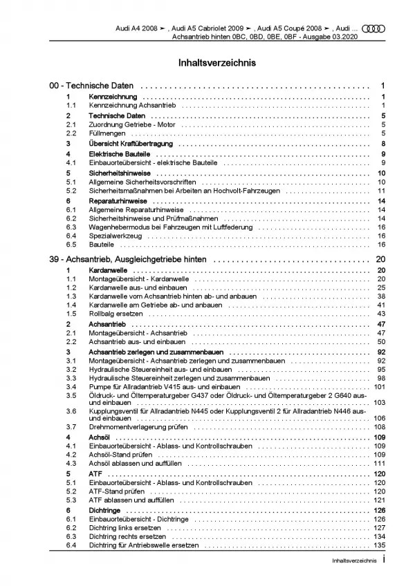 Audi Q5 Typ 8R 2008-2017 Kardanwelle Achsantrieb hinten Reparaturanleitung PDF