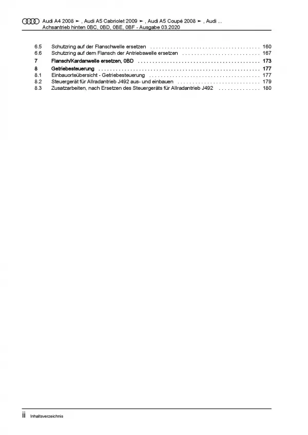 Audi Q5 Typ 8R 2008-2017 Kardanwelle Achsantrieb hinten Reparaturanleitung PDF