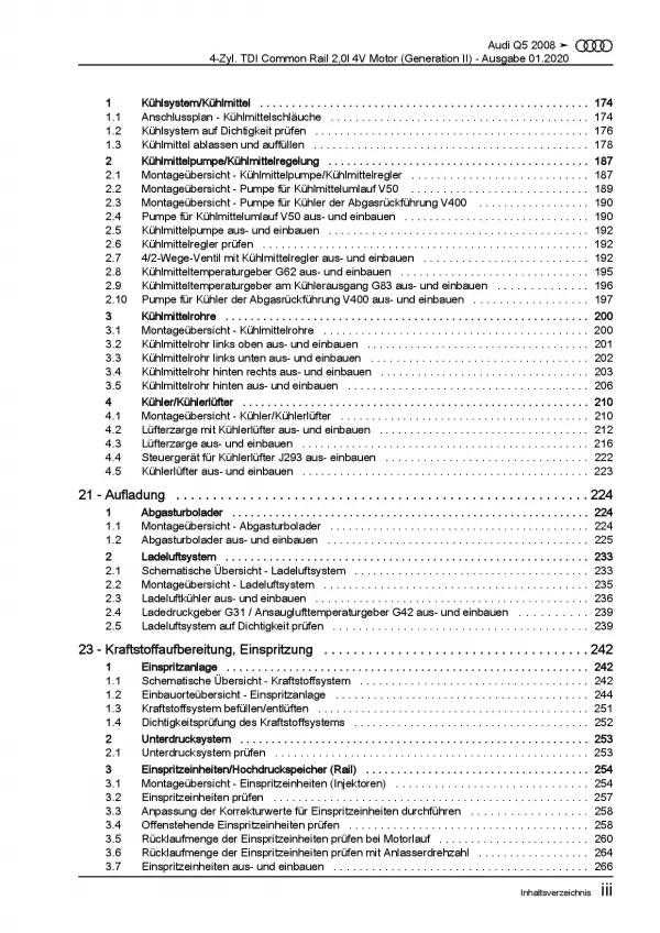 Audi Q5 8R 2008-2017 4-Zyl. 2,0l Dieselmotor 136-177 PS Reparaturanleitung PDF