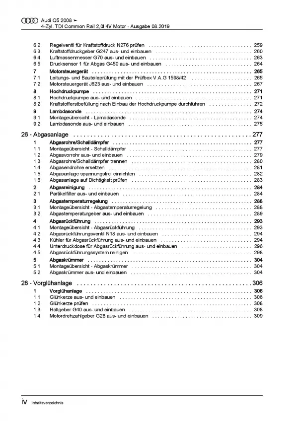 Audi Q5 Typ 8R 2008-2017 4-Zyl. 2,0l Dieselmotor 136-170 PS Reparaturanleitung