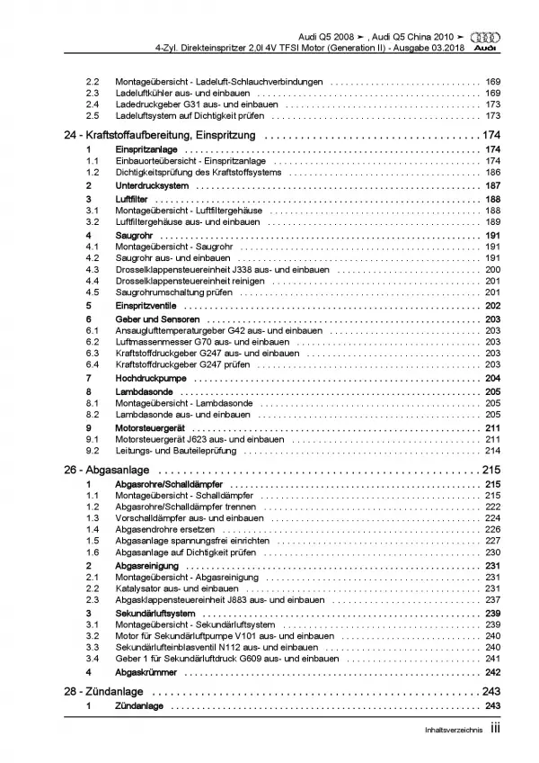 Audi Q5 8R 2008-2017 4-Zyl. 2,0l Benzinmotor 179-220 PS Reparaturanleitung PDF