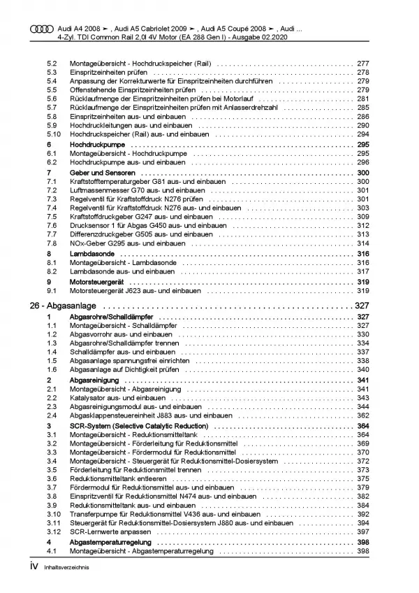 Audi Q5 Typ 8R 2008-2017 4-Zyl. Dieselmotor 136-190 PS Reparaturanleitung PDF