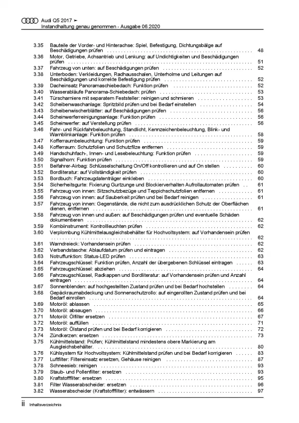 Audi Q5 Typ FY ab 2016 Instandhaltung Inspektion Wartung Reparaturanleitung