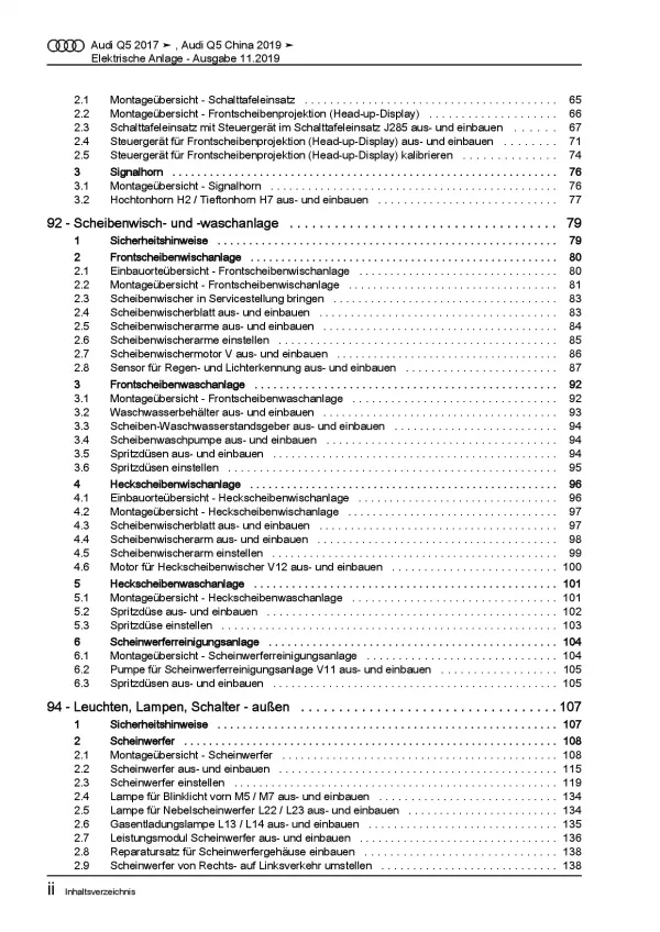 Audi Q5 FY ab 2016 Elektrische Anlage Elektrik Systeme Reparaturanleitung PDF