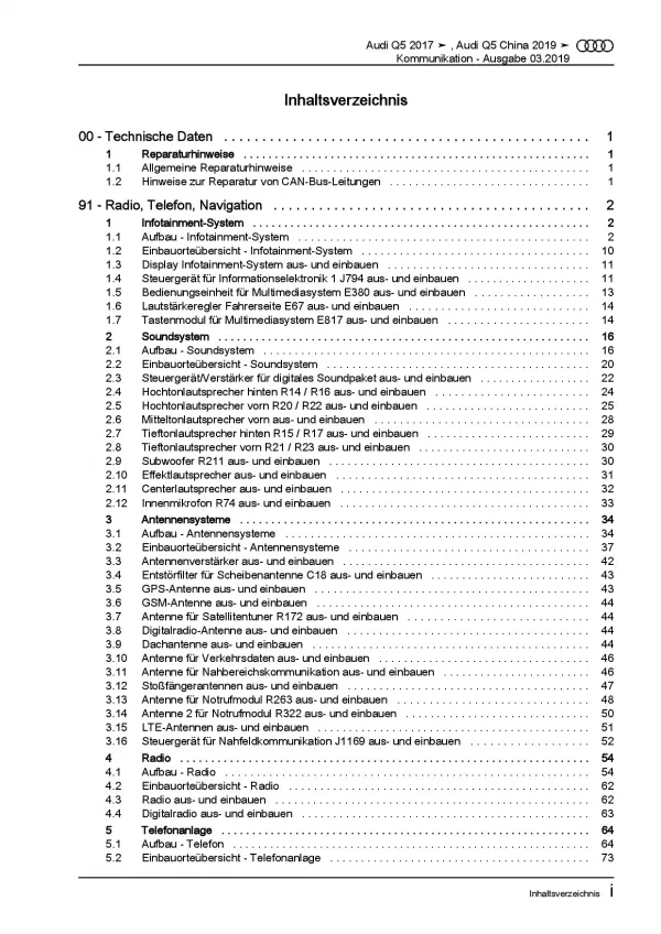 Audi Q5 Typ FY ab 2016 Radio Navigation Kommunikation Reparaturanleitung PDF