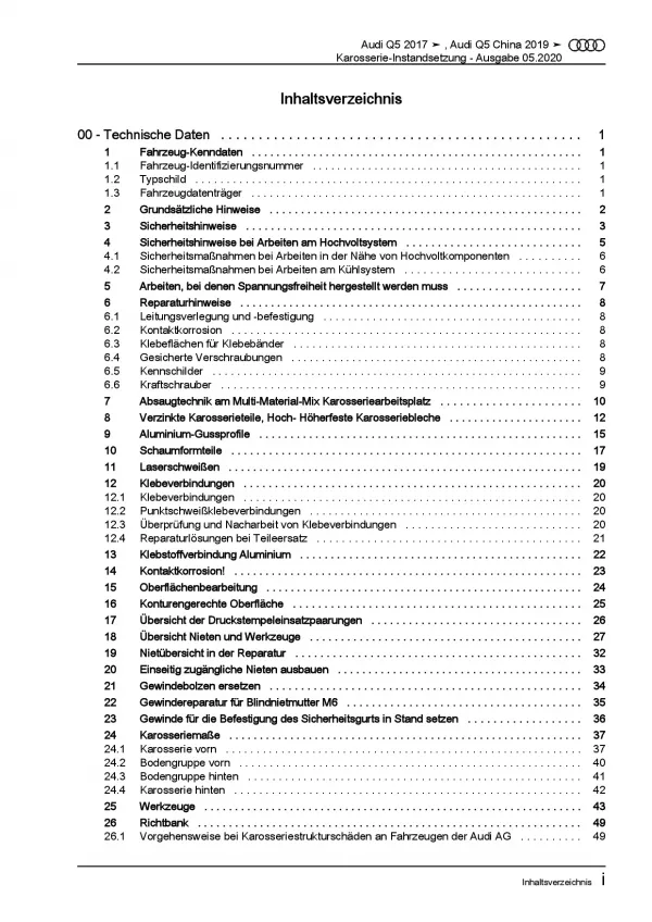 Audi Q5 Typ FY ab 2016 Karosserie Unfall Instandsetzung Reparaturanleitung PDF