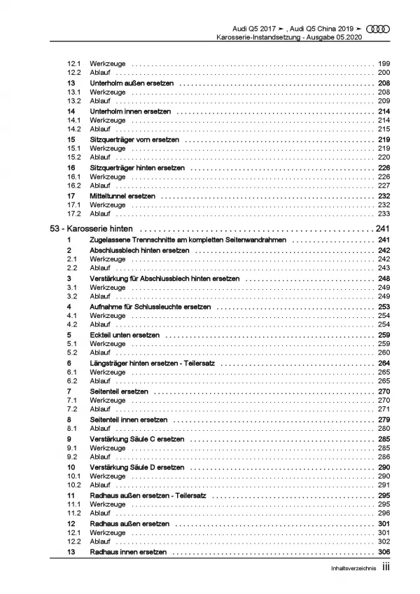 Audi Q5 Typ FY ab 2016 Karosserie Unfall Instandsetzung Reparaturanleitung PDF