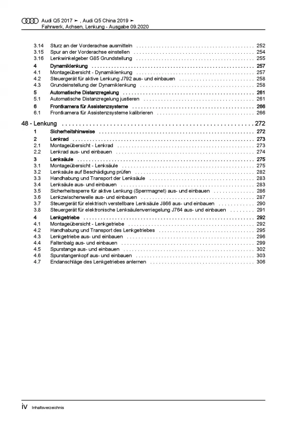 Audi Q5 Typ FY ab 2016 Fahrwerk Achsen Lenkung Reparaturanleitung PDF