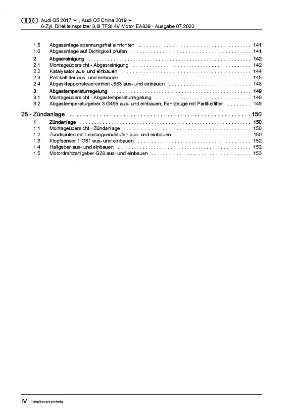 Audi Q5 Typ FY ab 2016 6-Zyl. 3,0l 4V Benzinmotor TFSI Reparaturanleitung PDF