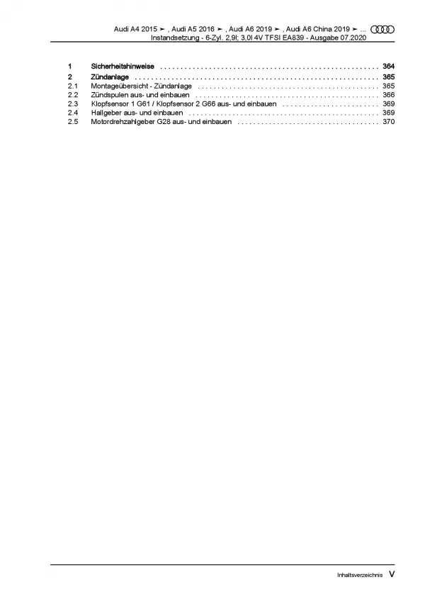 Audi Q5 FY (16>) Instandsetzung 6-Zyl 2,9l 3,0l Benzinmotor Reparaturanleitung