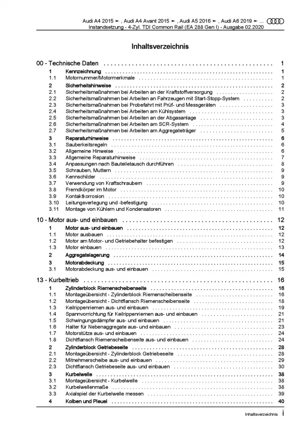 Audi Q5 FY ab 2016 Instandsetzung 4-Zyl. Dieselmotor TDI Reparaturanleitung PDF