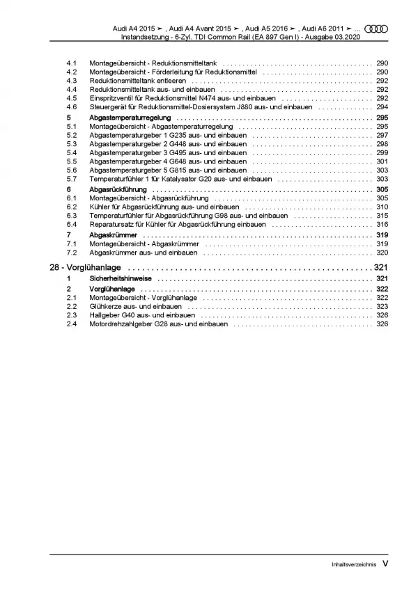 Audi Q5 FY ab 2016 Instandsetzung 6-Zyl. 3,0l Dieselmotor Reparaturanleitung PDF