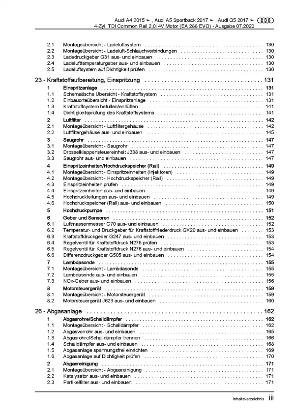 Audi Q5 Typ FY ab 2016 4-Zylinder 2,0l Dieselmotor TDI Reparaturanleitug PDF