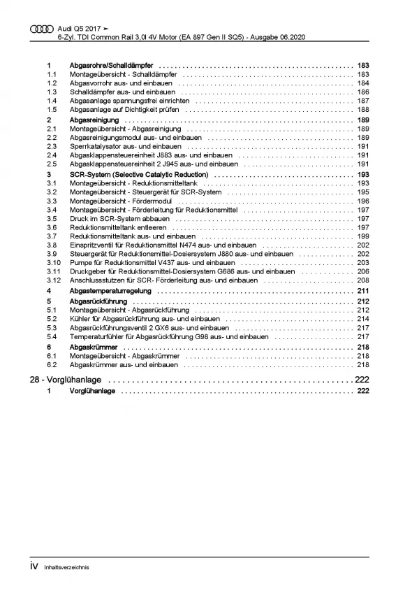 Audi Q5 Typ FY ab 2016 6-Zylinder 3,0l Dieselmotor TDI Reparaturanleitug PDF