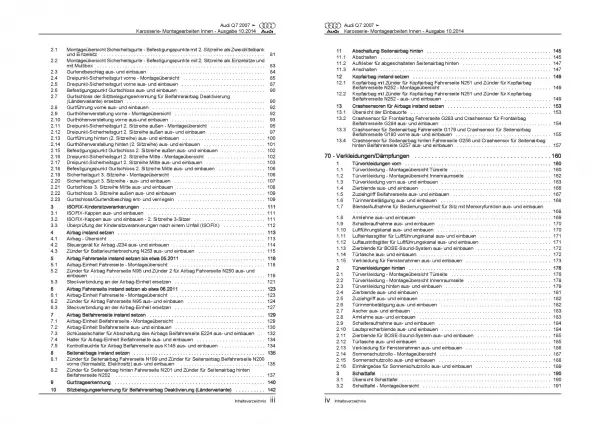 Audi Q7 Typ 4L 2005-2015 Karosserie Montagearbeiten Innen Reparaturanleitung