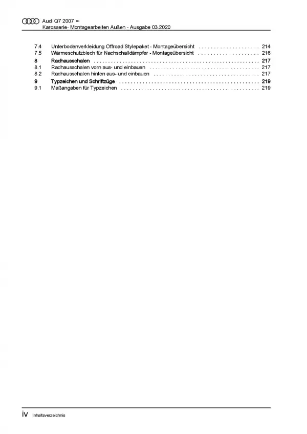 Audi Q7 Typ 4L 2005-2015 Karosserie Montagearbeiten Außen Reparaturanleitung PDF