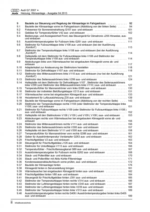 Audi Q7 Typ 4L 2005-2015 Heizung Belüftung Klimaanlage Reparaturanleitung