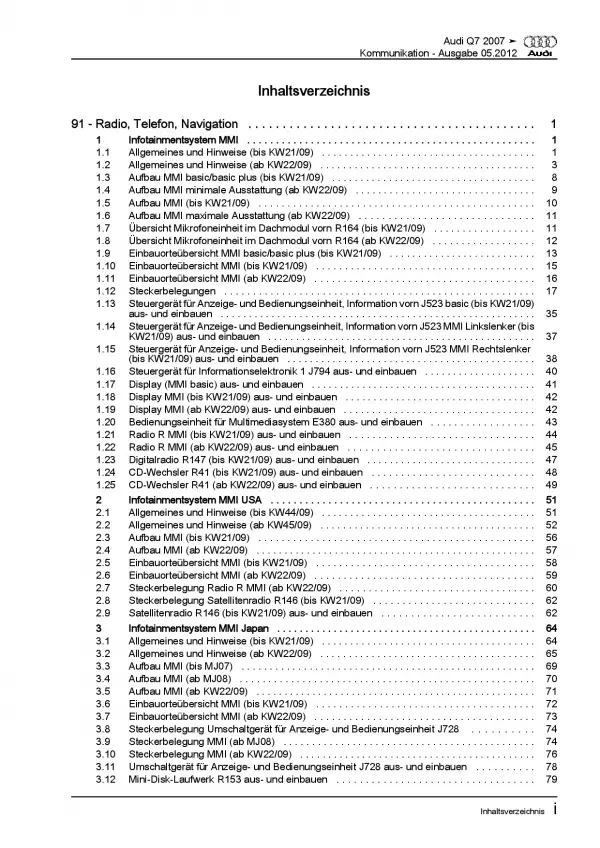 Audi Q7 Typ 4L 2005-2015 Radio Navigation Kommunikation Reparaturanleitung PDF