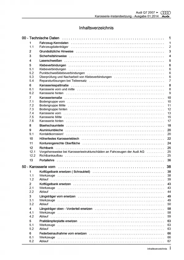 Audi Q7 Typ 4L 2005-2015 Karosserie Unfall Instandsetzung Reparaturanleitung PDF