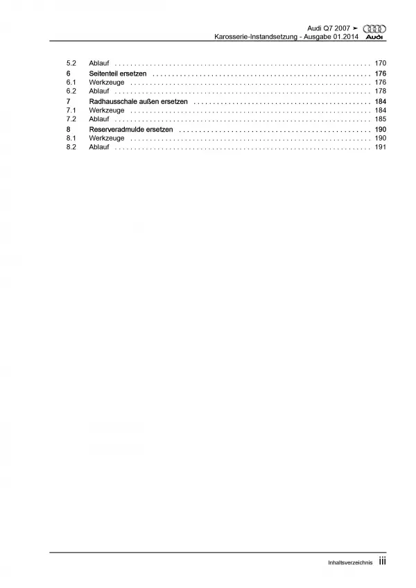 Audi Q7 Typ 4L 2005-2015 Karosserie Unfall Instandsetzung Reparaturanleitung PDF